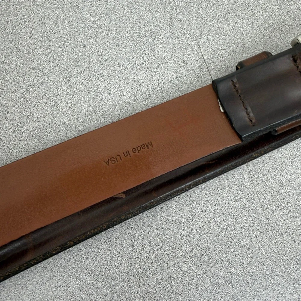Allen Edmonds Belt Mens 36 Brown Leather Made in USA Distressed Dress Casual - Picture 7 of 10